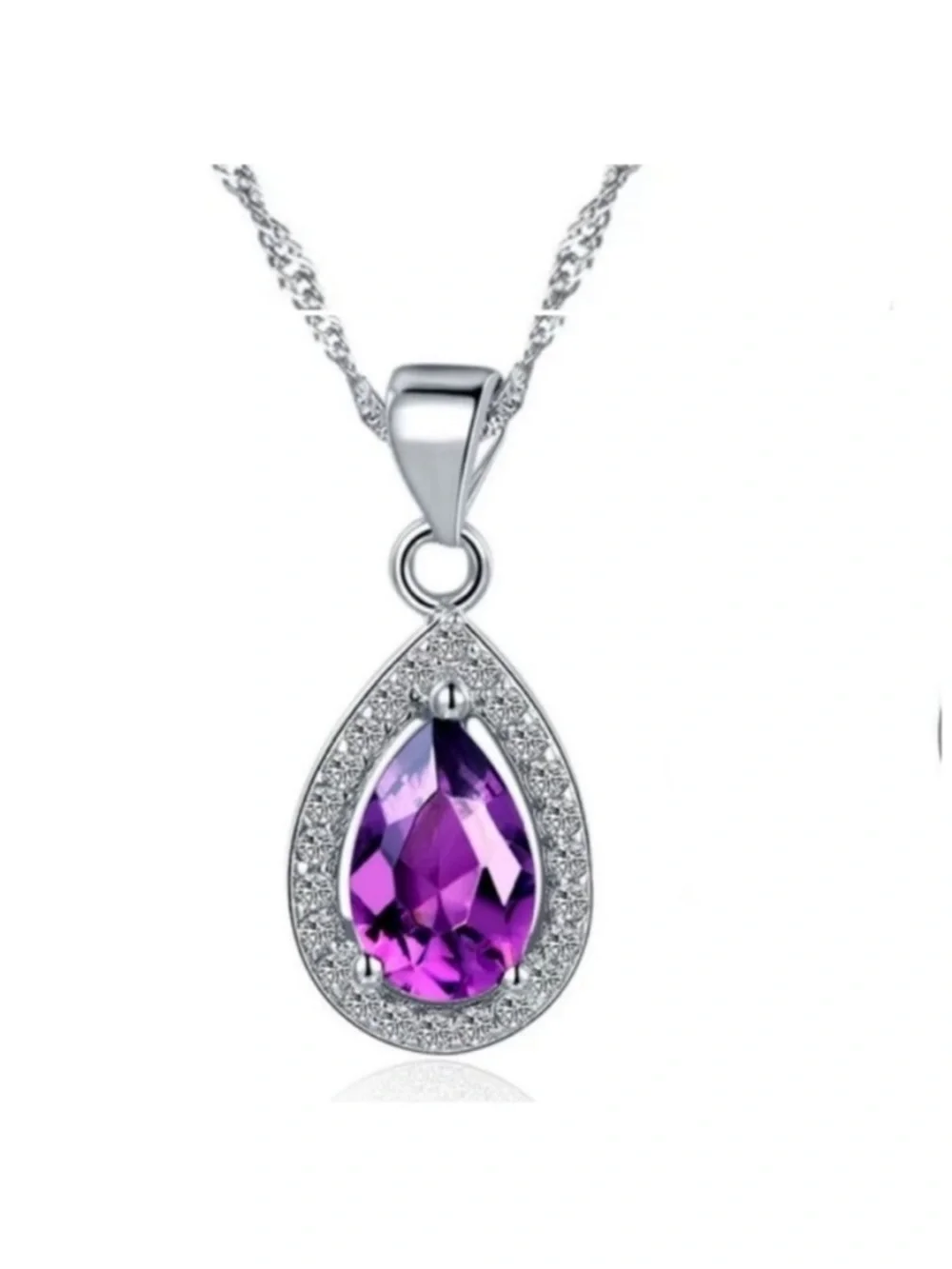 Swarovski Elements 925 Sterling Silver Amethyst Purple Teardrop Ring NEW